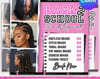 Back To School Flyer, Back to school sale flyer, Back to school Hair flyer, DIY canva template, Back 2 School Flyer, Canva Editable