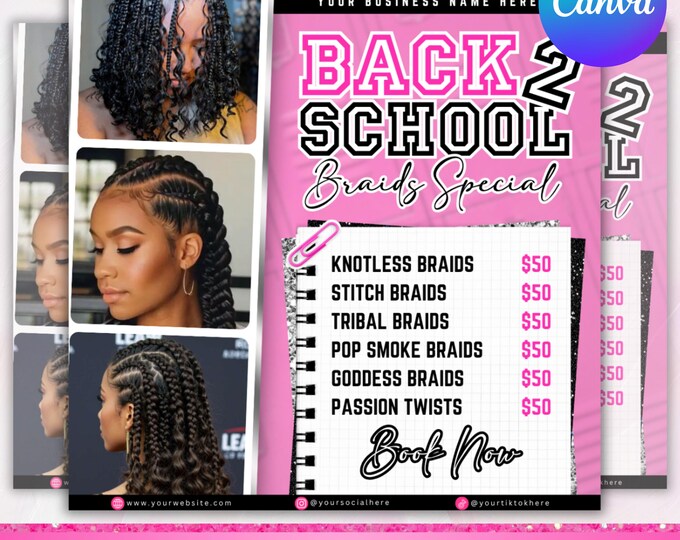 Back To School Flyer, Back to school sale flyer, Back to school Hair flyer, DIY canva template, Back 2 School Flyer, Canva Editable
