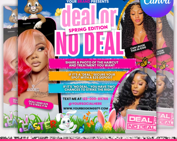 April Deal or no deal flyer, April Booking Flyer, Deal or no deal lash flyer, Deal or no deal nail, Deal or no deal hair, Canva Editable