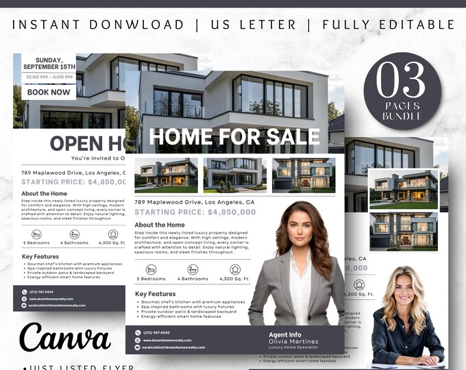 Luxury Real Estate flyer, Luxury Real Estate Listing Brochure, Luxury Real Estate Marketing, Just Listed Flyer Template, Canva Editable