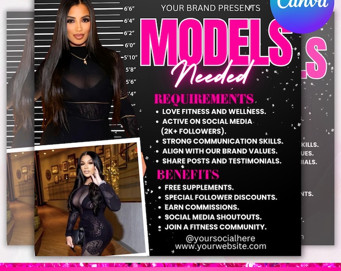 Models Wanted Flyer, Brand Ambassador Flyer, Models Needed Flyer, Wanted Brand Influencer, Hair Lash Braid Makeup, Canva Editable