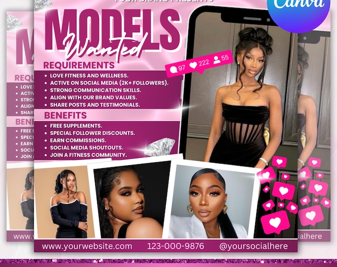 Brand Ambassador Flyer, Brand Ambassador Wanted Flyer, Influencer Flyer Models Wanted Flyer, Social Media Flyer, Canva Editable