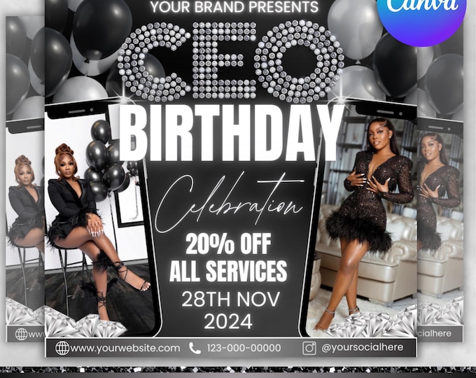 Ceo Birthday Sale Flyer, Ceo Birthday Flyer, Ceo Birthday Special Flyer, Boss Girl Flyer, Flash Sale Promo Flyer, Canva Editable