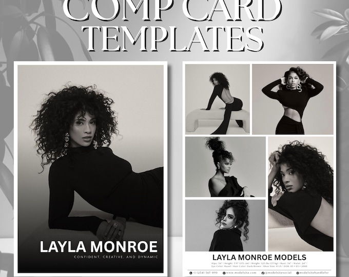 Modeling Comp Card Template, Canva Template, Fashion Model Zed Card, Model Portfolio Template, Fashion Resume Photo Card, Canva Editable