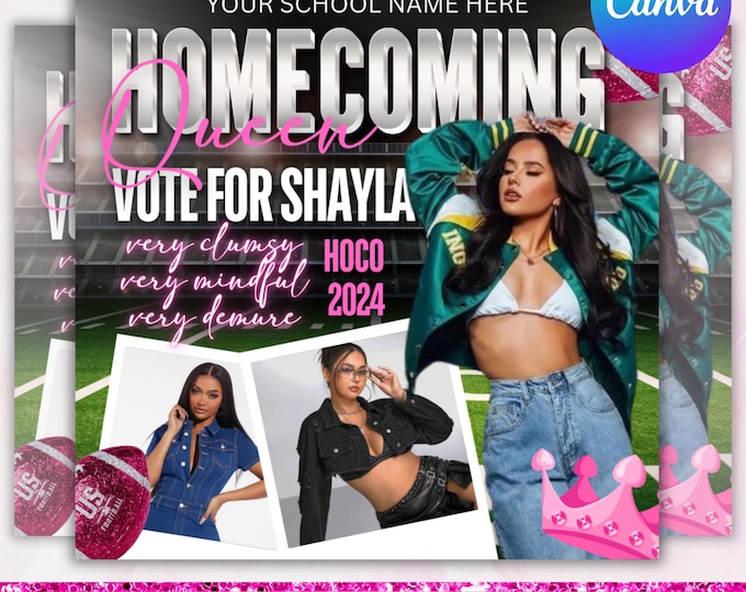 Homecoming Queen Flyer, Homecoming King flyer, homecoming campaign flyer, Vote Homecoming, HOCO Flyer, Vote for me Flyer, Canva Editable