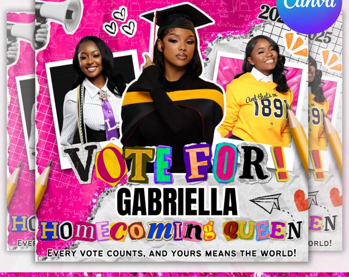 Homecoming Queen Flyer, Homecoming King flyer, homecoming campaign flyer, Vote Homecoming, HOCO Flyer, Vote for me Flyer, Canva Editable