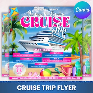 Kreuzfahrt-Reise-Flyer, Kreuzfahrt-Reiseagent-Flyer, Kreuzfahrt-Urlaub-Business-Reise-Vorlage, Boot-Yacht-Einladung, Geburtstags-Party-Flyer, Canva bearbeitbar