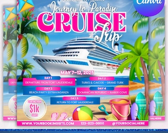 Cruise Trip Flyer,Cruise Travel Agent Flyer,Cruise Vacation Business Trip Template,Boat Yacht Invitation,Birthday party flyer,Canva Editable