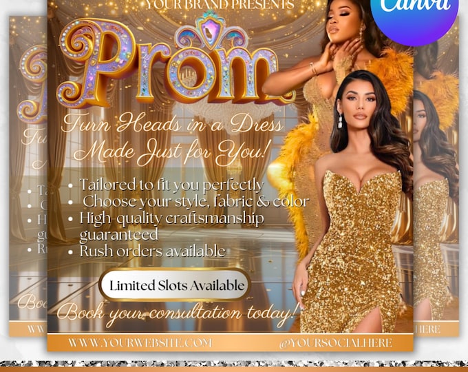 Prom Dress Flyer, Prom Flyer, Prom Fashion Flyer, Prom Flyer Template, Prom Dress Flyer Template,Prom Party Celebration Flyer Canva Editable