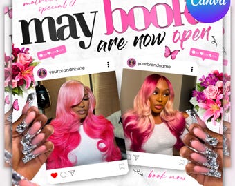 May Booking Flyer, Mother's Day Specials Flyer: Hair, Nail, Lash, Makeup Booking (Canva Template)