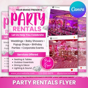 Party Rentals Flyer, Event Supplies Flyer, Event Equipment Rental Flyer, Premade Party Planning Decoration Flyer, Canva Editable