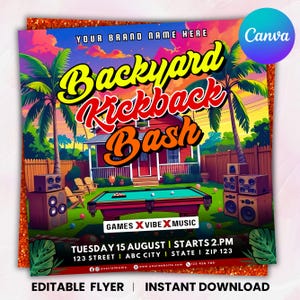 Kickback Party Flyer, Editable Kickback Club Flyer, Club DJ Party Invite, Event Flyer, Social Media Flyer, Canva Template, Instant Download Backyard Kickback Flyer, Games & Vibe Flyer, Summer Outdoor Event Flyer, DIY Canva Editable Design Template, Social Media Flyer, Party Flyer Backyard Kickback Flyer, Games & Vibe Flyer, Summer Outdoor Event Flyer, DIY Canva Editable Design Template, Social Media Flyer, Party Flyer