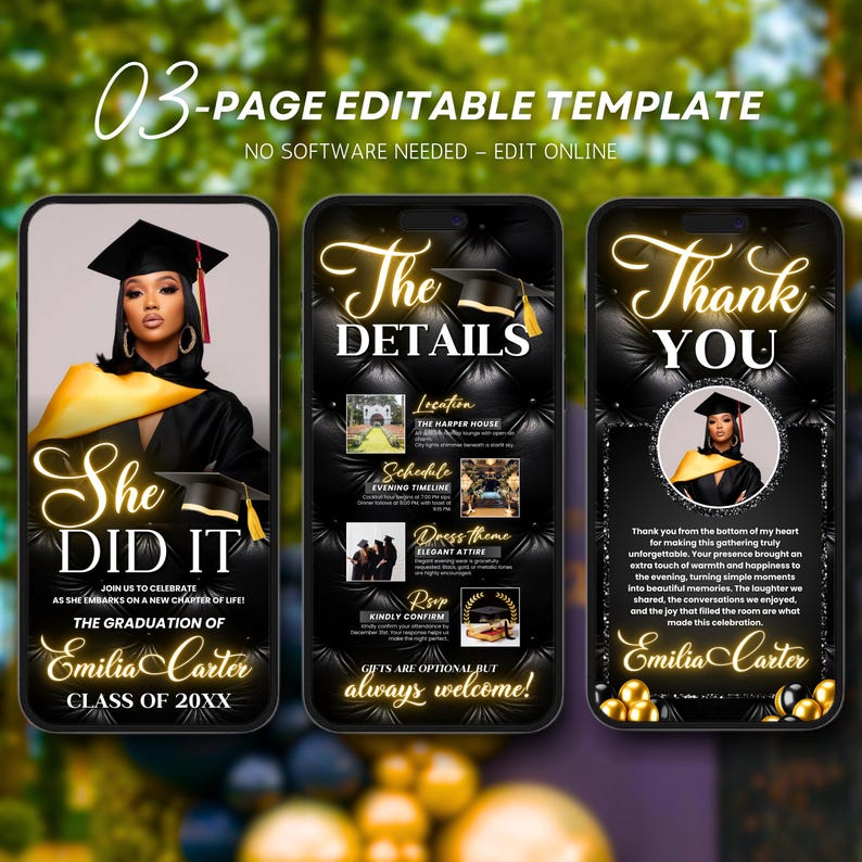 Black and Gold Luxury Graduation Digital Invitation, Graduation Party, Graduation Ceremony, For Boys and Girls, For men and women Graduation Flyer | Customizable DIY Invitation Flyer | Graduation Invitation Flyer | Social Media Flyer | Simplistic | Class of 2025 Digital Graduation Invitation, Graduation Party, Graduation Invitation, Congrats to the Grad flyer, Class of 2025 flyer, Grad Announcement