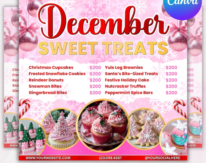 Christmas Sweet Treats Flyer, Diy Flyer Template Design, December Bake Sale Flyer, Canva Template, Diy Flyer for Christmas Sweets canva,DIY