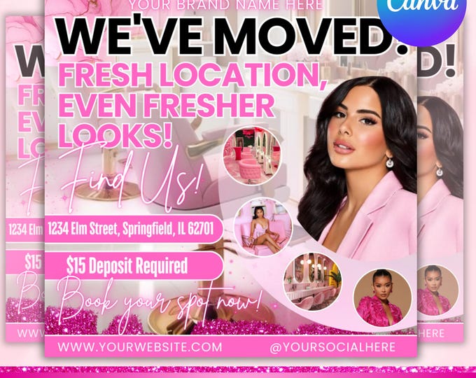 New Location Beauty Flyer, New Location Flyer template, New Location Alert Flyer, Bussiness Annocemenmt Flyer, Canva Editable
