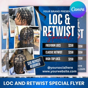Locs Specials Flyer, Loc And Retwist Flyer, Dread Locks Flyer, Loc Styling Braids Flyer, Hairstylist, Loctician,Locs Special, Canva Editable