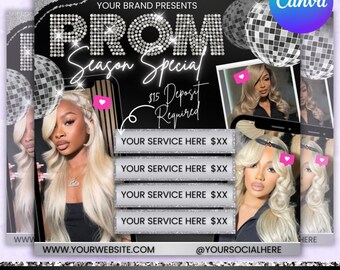 Prom Season Special Flyer: MUA, Lashes, Hair (Canva Editable)