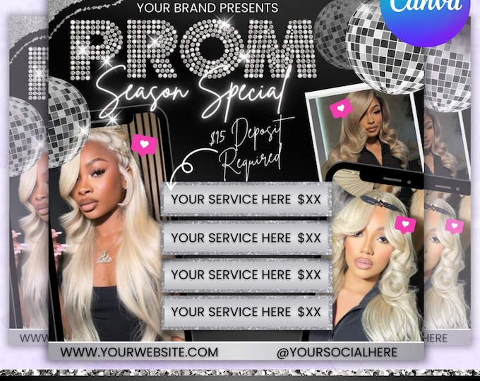 Prom Bookings Flyer, Prom Makeup Flyer, Prom Queen MUA Flyer, Prom Lashes Flyer, Beauty Makeup Artist Flyer, Canva Editable