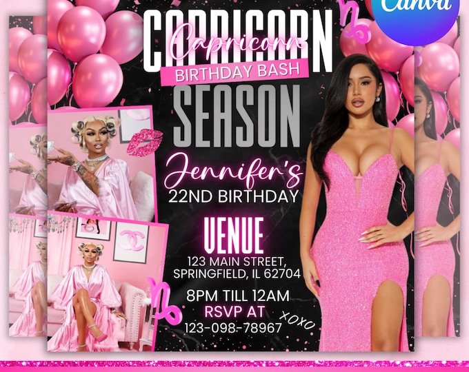 Capricorn Birthday Flyer, Capricorn Bash Flyer, Birthday Flyer, Birthday Girl, Party Flyer, Celebration Flyer, Birthday Event,Canva Editable
