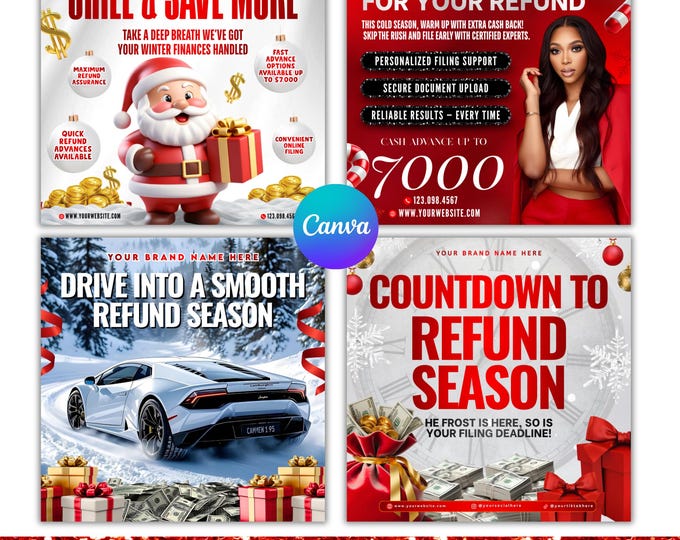 Christmas Tax Prep Bundle, Tax Prep, Tax Prep Flyer, 4 Tax Flyer Template, Prep Flyers Bundle, Christmas Booking Flyer, Canva Editable