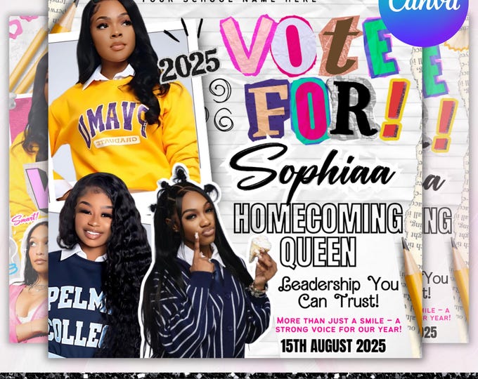 Homecoming Queen Flyer, Homecoming King flyer, homecoming campaign flyer, Vote Homecoming, HOCO Flyer, Vote for me Flyer, Canva Editable