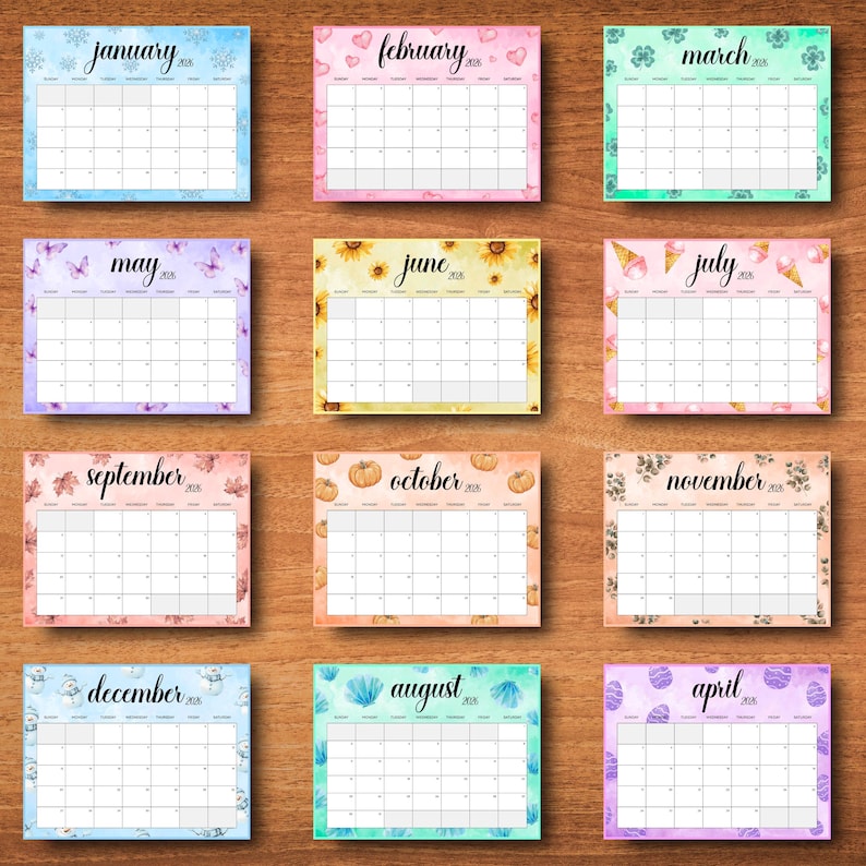 Editable 2026 Monthly Calendar, Cute Printable 2026 Planner for Kids ...