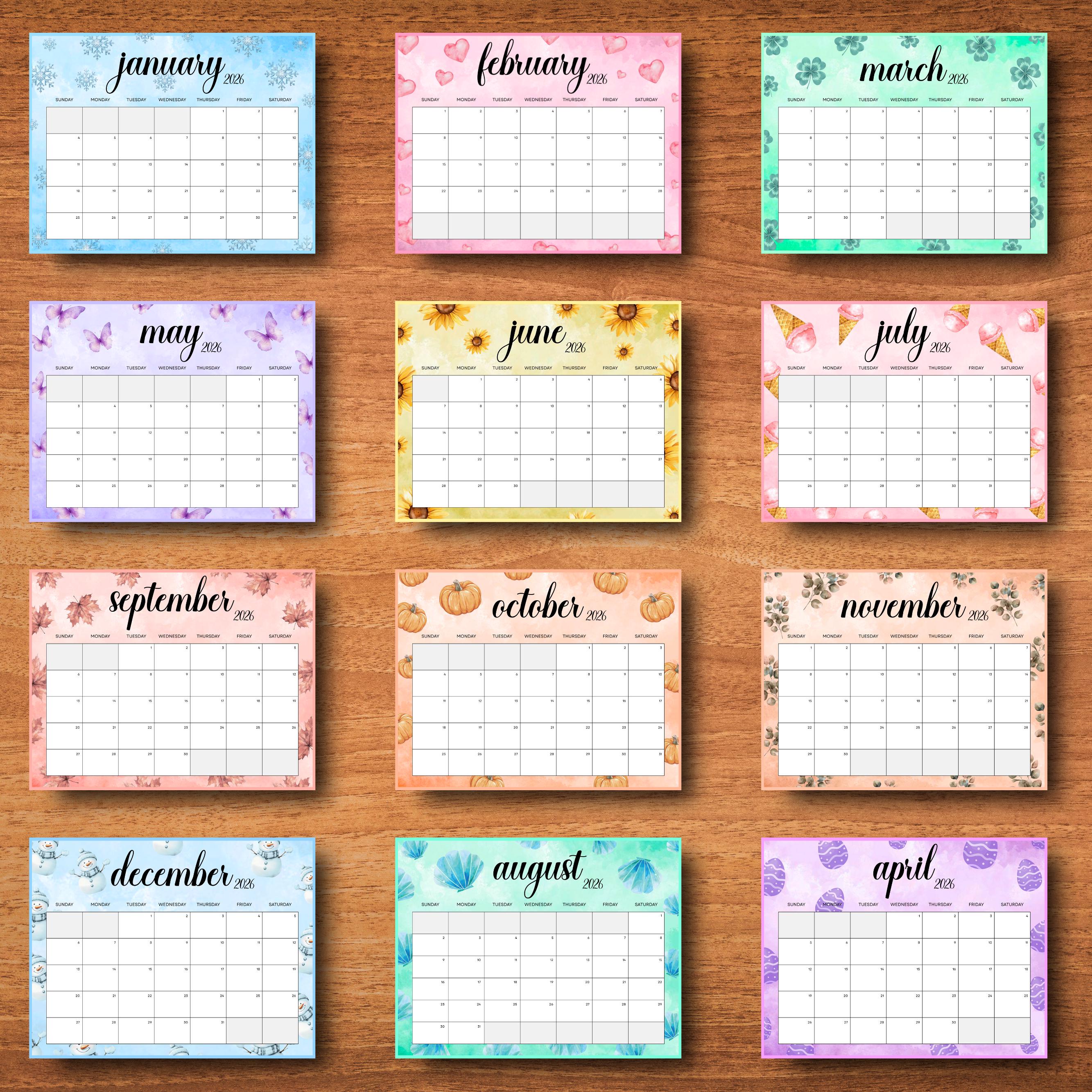 Editable 2026 Monthly Calendar, Cute Printable 2026 Planner for Kids ...