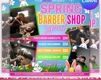 Spring Barber Flyer, Spring Booking Flyer, Spring Sale, Spring Break Sale Flyer, DIY Flyer Template Design, Spring Flyer, Canva Editable