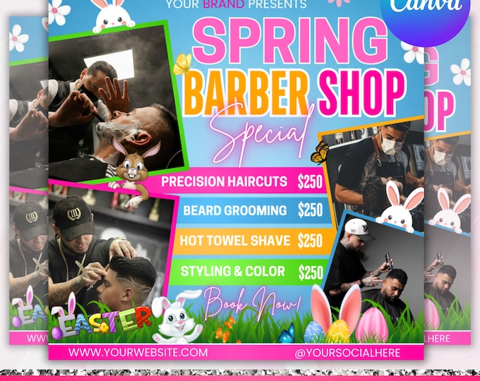 Spring Barber Flyer, Spring Booking Flyer, Spring Sale, Spring Break Sale Flyer, DIY Flyer Template Design, Spring Flyer, Canva Editable