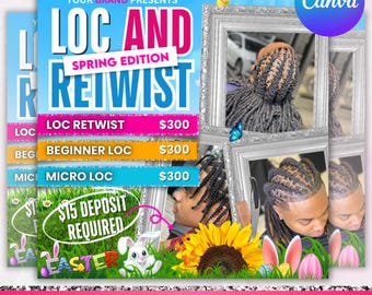 Loc And Retwist Flyer, April Booking Flyer, Spring Books Open, Spring Booking,Spring Appointments Available, Lashes Hair, Canva Editable