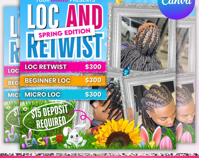 Loc And Retwist Flyer, April Booking Flyer, Spring Books Open, Spring Booking,Spring Appointments Available, Lashes Hair, Canva Editable