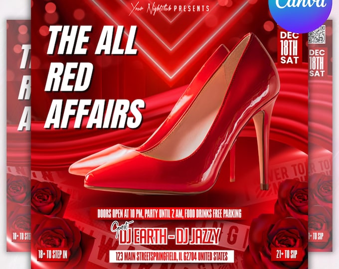 The All Red Affair Party Flyer, Red Party Flyer, Club Flyer, Party Invitation Flyer, Adult Party Flyer, Birthday Party Flyer,Canva Editable