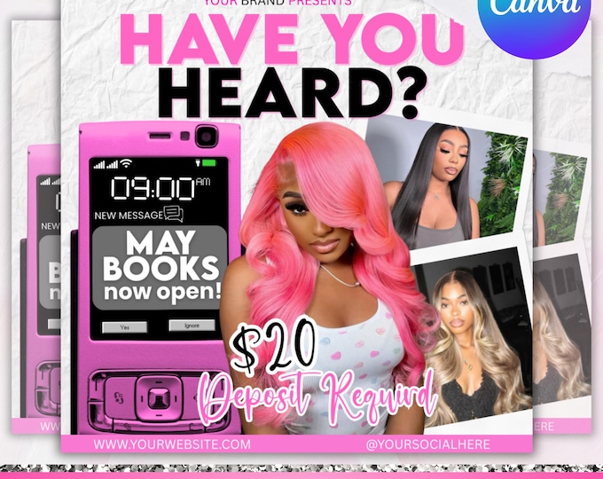 May Booking Flyer, Mother's Day Booking Flyer, May Books open, May Appointment Flyer, Hair Braids Wig Lashes Flyer, Canva Editable