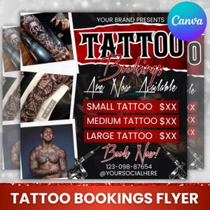 Tattoo Booking Flyer, Tattoo Artist, Tattoo Shop Flyer, Social Media Flyer, Instagram Flyer, Booking Flyer,  Canva Editable
