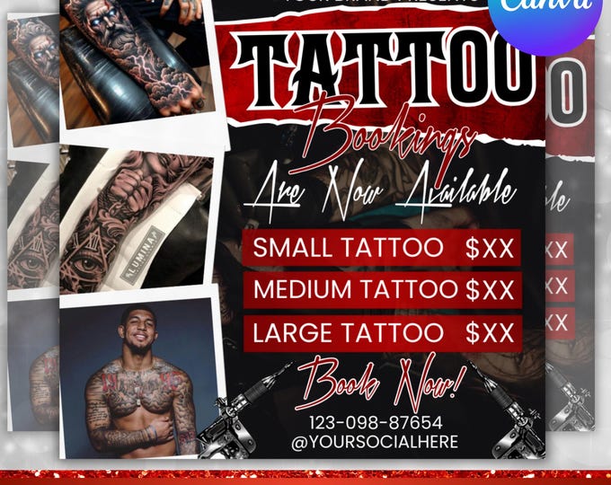 Tattoo Booking Flyer, Tattoo Artist, Tattoo Shop Flyer, Social Media Flyer, Instagram Flyer, Booking Flyer,  Canva Editable
