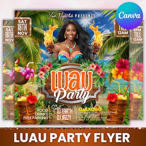 Luau Party Flyer, Hawaiian Party Flyer, Summer Beach Party Flyer,Club Party Invitation, Summer Break Flyer, Pool Party Flyer, Canva Editable