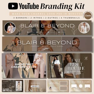 Modello di kit di branding per YouTube: banner, miniature e introduzioni modificabili con Canva (download PDF)