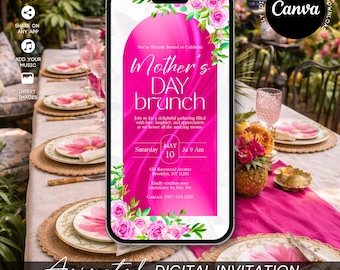 Editable Mothers Day Brunch Invitation Template, Mother's Day Invite, Digital Text Pink Floral Mothers Day Invitation, Mother's Day Evite