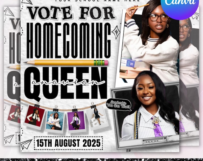 Homecoming Queen Flyer, Homecoming King flyer, homecoming campaign flyer, Vote Homecoming, HOCO Flyer, Vote for me Flyer, Canva Editable