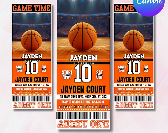 Basketball Ticket Template, Basketball Ticket, Printable Basketball Ticket, Sports Game Ticket, Basketball Tickets Gift, Canva Editable