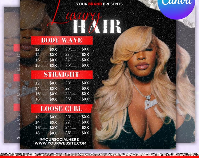 Hair Price list Flyer, Hair Flyer, Hair Price list, DIY Hair Sale Flyer, Hair Bundles Special Deals Flyer, Canva Editable