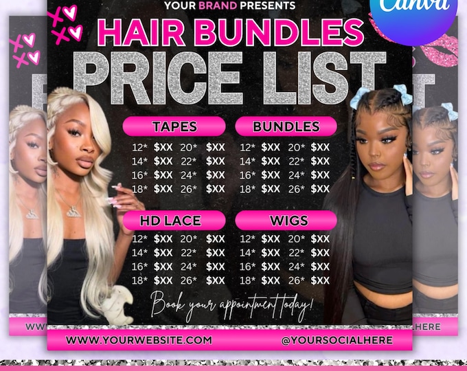 Hair Price list Flyer, Hair Flyer, Hair Price list, DIY Hair Sale Flyer, Hair Bundles Special Deals Flyer, Canva Editable