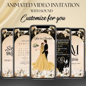 Benutzerdefinierte digitale muslimische Hochzeitseinladungsvorlage, elektronisches Gold Nikah einladen, islamischer neutraler Walima-Empfang Evite, Hochzeitseinladung