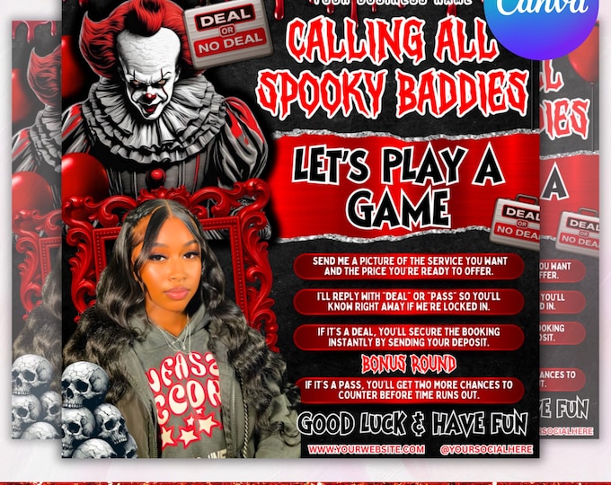 October Deal or No Deal Flyer, Halloween Booking Flyer, Books Open, Spooky SZN Flyer, October Hair Flyer, Halloween Books flyer, Hair flyer