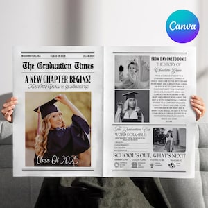 Graduation Newspaper Template, Photo 2025 Grad Newspaper Template, Canva Graduation Newspaper Template,Newspaper Announcement,Canva Editable