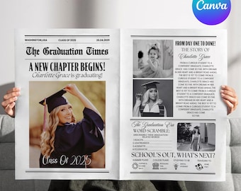 Graduation Newspaper Template, Photo 2025 Grad Newspaper Template, Canva Graduation Newspaper Template,Newspaper Announcement,Canva Editable