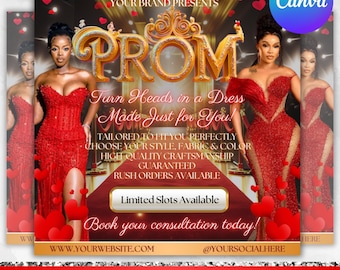 Prom Dress Flyer, Prom Flyer, Prom Fashion Flyer, Prom Flyer Template, Prom Dress Flyer Template,Prom Party Celebration Flyer Canva Editable