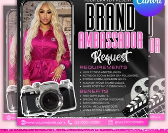 Brand Ambassador Flyer, DIY Flyer Template Design, Social Media Influencer, Nails Hair Salon Lashes Ambassador Flyer, Premade Editable Flyer