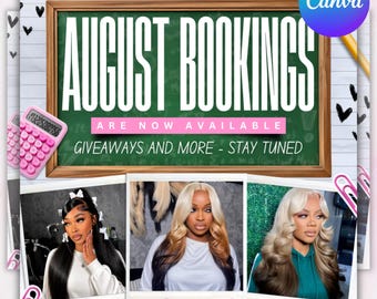 August Booking flyer, August Appointment Flyer, Back To School Flyer, Back to school sale flyer, Hair Braids Lash Wig Flyer, Canva Editable