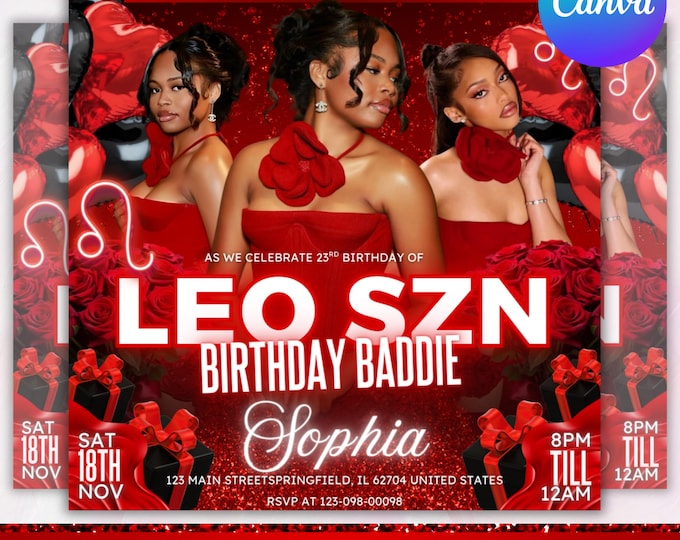 Leo Season Birthday Flyer, Leo Birthday Flyer, Birthday Girl Flyer, Birthday Event Celebration Flyer, Birthday Party Invite, Canva Editable